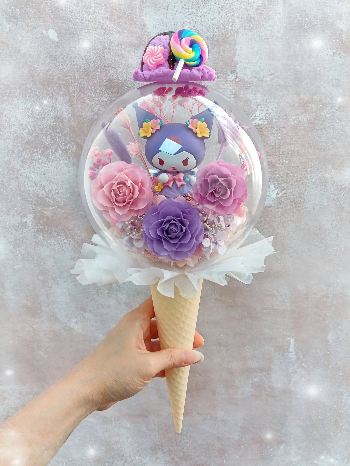 🌸(現貨)Kuromi保鮮花波波球雪糕筒