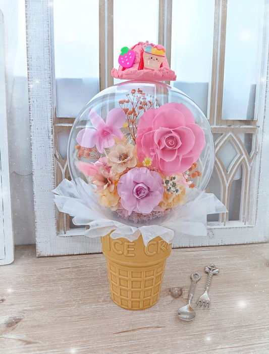 🌸(現貨)保鮮花蘭花玫瑰波波球雪糕杯